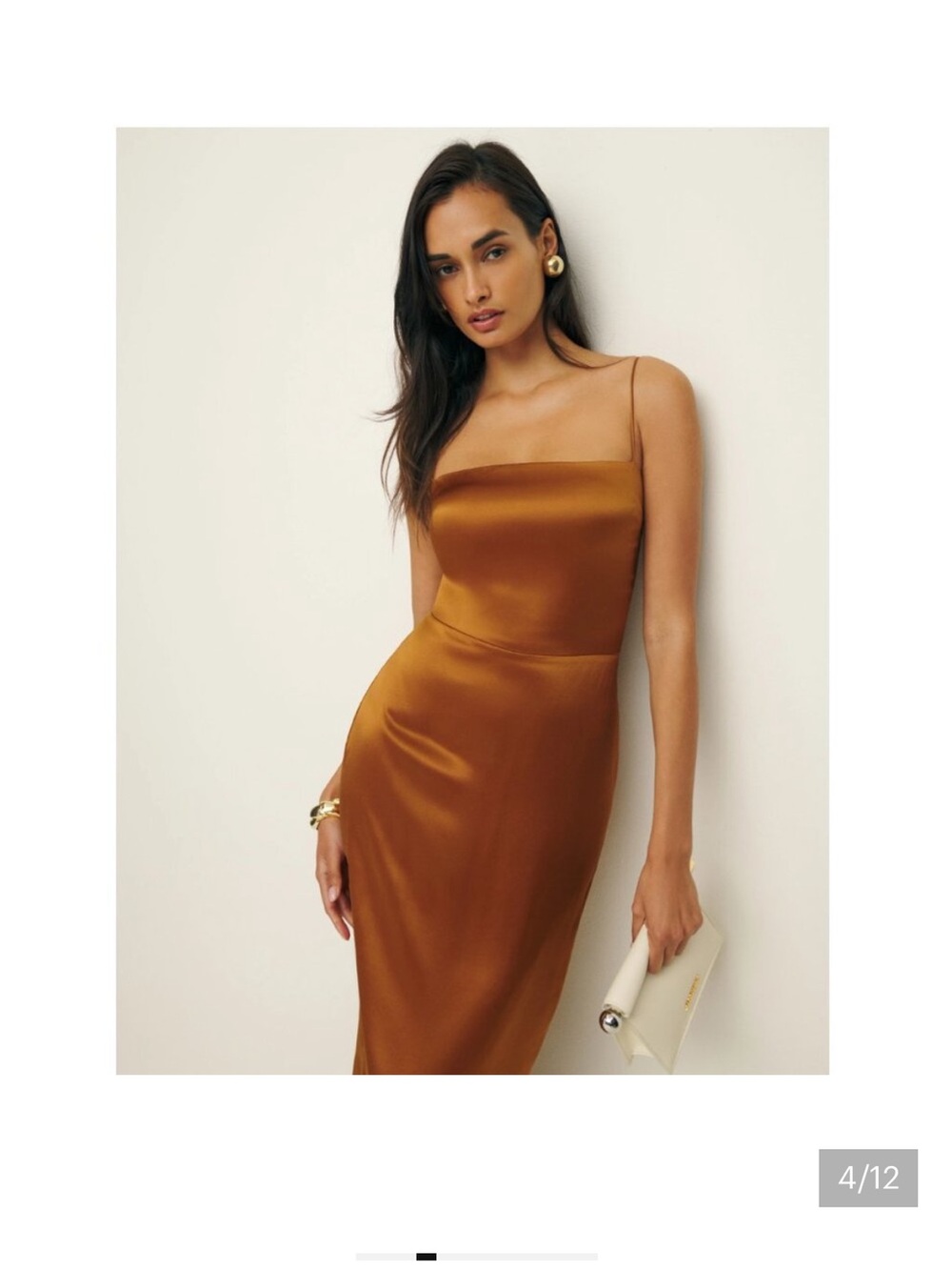Reformation Frankie Slip Dress Silk  Square-Neck Slip Dress in Caramel - Picture 4 of 9